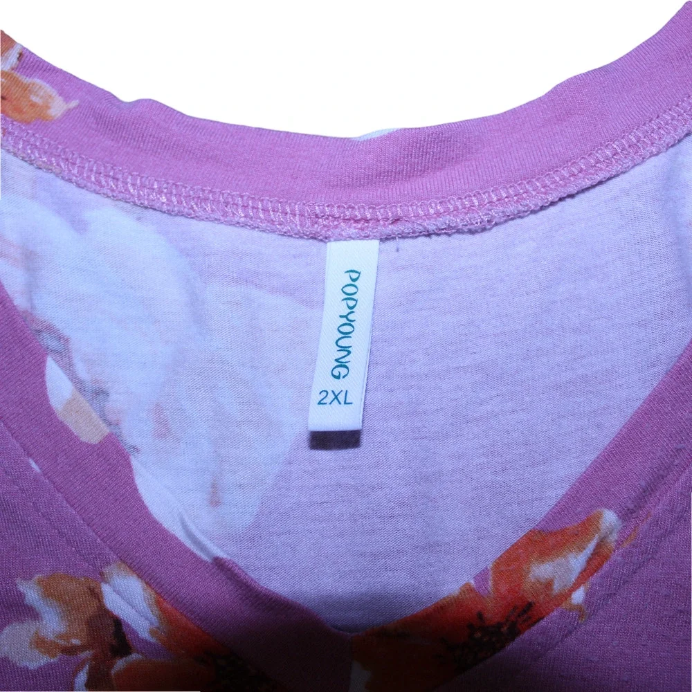 Popyoung Womens Pink Floral Sleeveless Tunic High Low Tank Top 2XL
